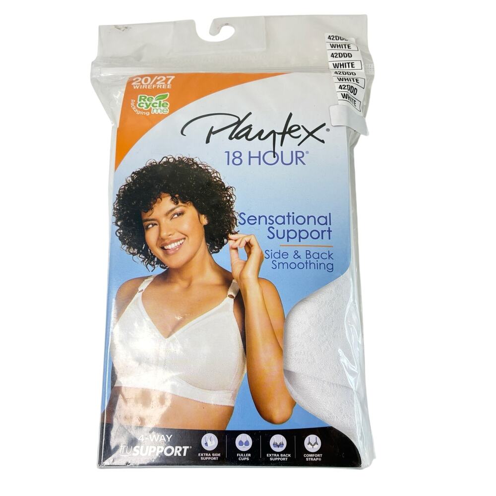 Playtex 18 Hour Sensational Support Bra White Lace Wirefree 20/27 Size 42DDD